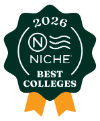 Badge from Niche.com with text saying 2026 Niche Best Colleges